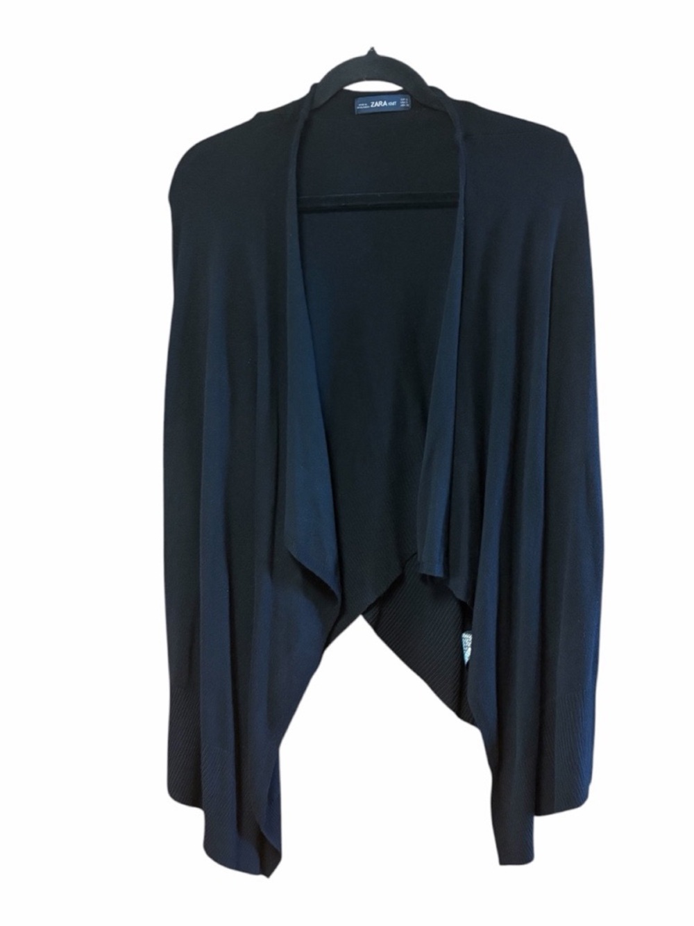 Zara Knit Black Asymmetrical Waterfall Draped Crossover Back Cardigan Sweater